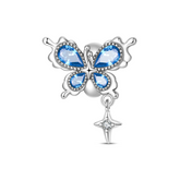 S925 Sterling Silver Blue Crystal Butterfly Spacer Beads
