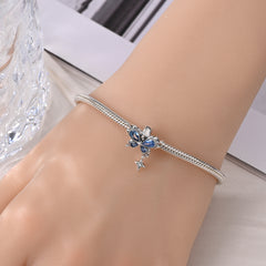 S925 Sterling Silver Blue Crystal Butterfly Spacer Beads