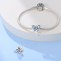 S925 Sterling Silver Blue Crystal Butterfly Spacer Beads