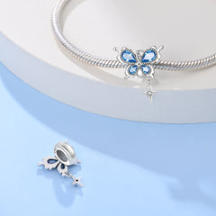 S925 Sterling Silver Blue Crystal Butterfly Spacer Beads
