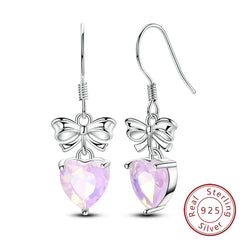 Bow & Pink Heart Zircon Drop Earrings