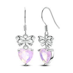 Bow & Pink Heart Zircon Drop Earrings