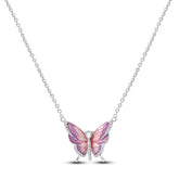Pink Butterfly Necklace Sterling Silver White Gold Plated