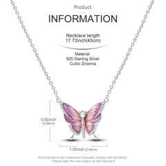 Pink Butterfly Necklace Sterling Silver White Gold Plated