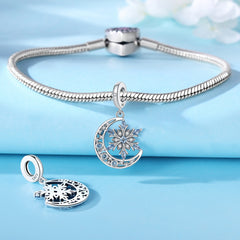 Winter's Whisper Blue Snowflake & Moon Pendant Bracelet