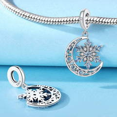 Winter's Whisper Blue Snowflake & Moon Pendant Bracelet