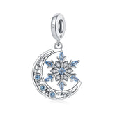 Winter's Whisper Blue Snowflake & Moon Pendant Bracelet