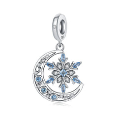Winter's Whisper Blue Snowflake & Moon Pendant Bracelet