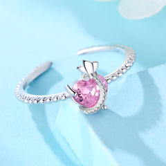Pink Heart Cubic Zirconia Adjustable Ring