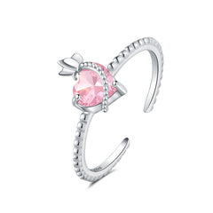 Pink Heart Cubic Zirconia Adjustable Ring