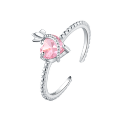 Pink Heart Cubic Zirconia Adjustable Ring