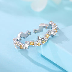 S925 Sterling Silver Yellow Diamond Adjustable Ring