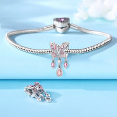 Pink Diamond Butterfly Sterling Silver Bracelet