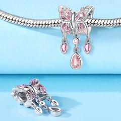 Pink Diamond Butterfly Sterling Silver Bracelet