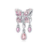Pink Diamond Butterfly Sterling Silver Bracelet