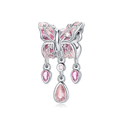 Pink Diamond Butterfly Sterling Silver Bracelet