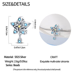 Sterling Silver Blue Zirconia Star Charm Beaded Bracelet