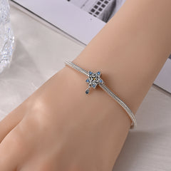 Sterling Silver Blue Zirconia Star Charm Beaded Bracelet