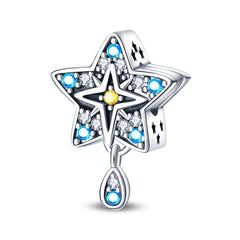 Sterling Silver Blue Zirconia Star Charm Beaded Bracelet