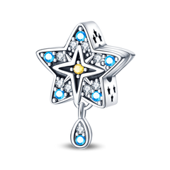 Sterling Silver Blue Zirconia Star Charm Beaded Bracelet