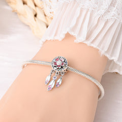 Boho Dreamcatcher Charm Beads for Bracelets - .925 Sterling Silver Crescent Moon & Round Pendants, Lucky Blessings Jewelry Collection DIY Crafting Supplies