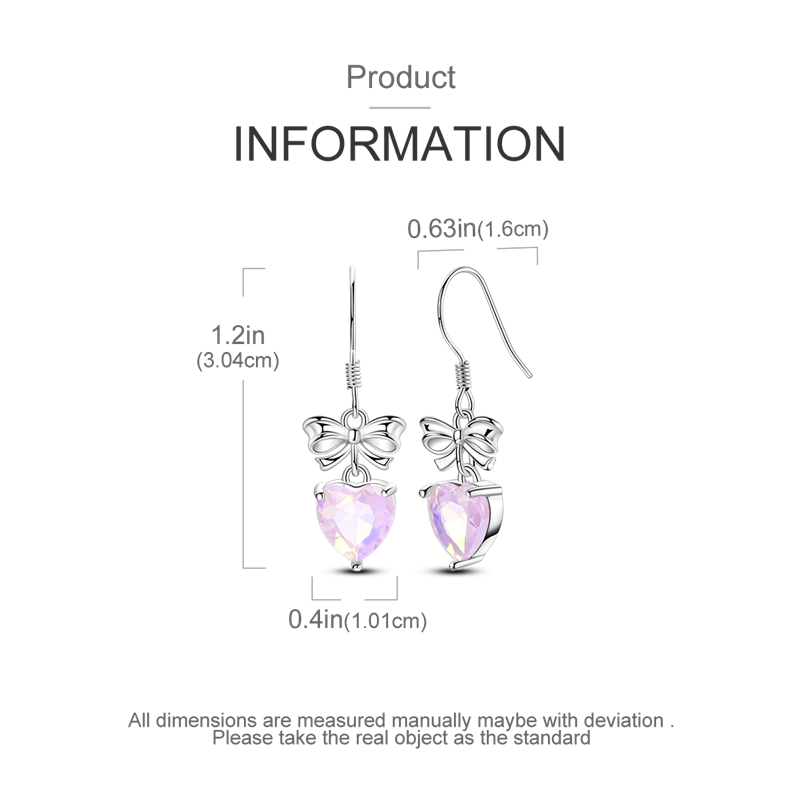 Bow & Pink Heart Zircon Drop Earrings