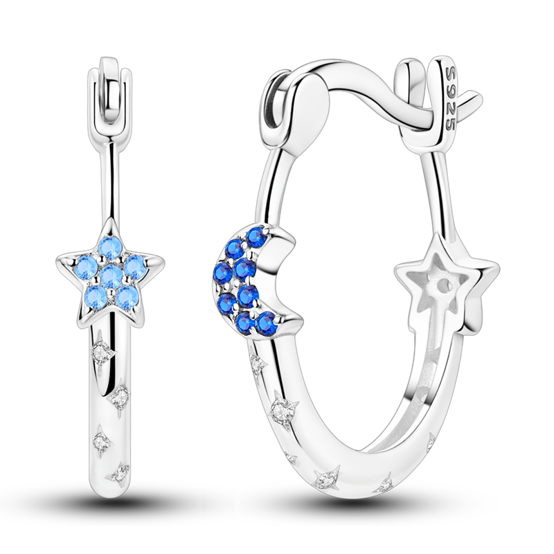 Celestial Blue Star & Moon Sterling Silver Earrings