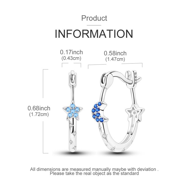 Celestial Blue Star & Moon Sterling Silver Earrings