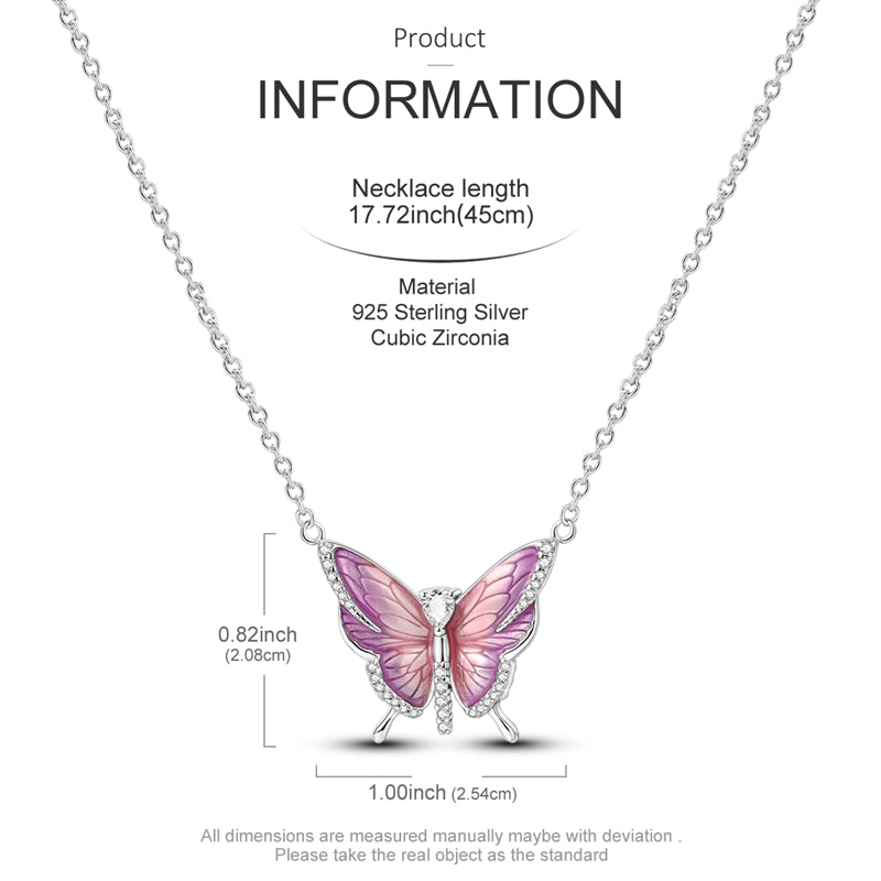 Pink Butterfly Necklace Sterling Silver White Gold Plated