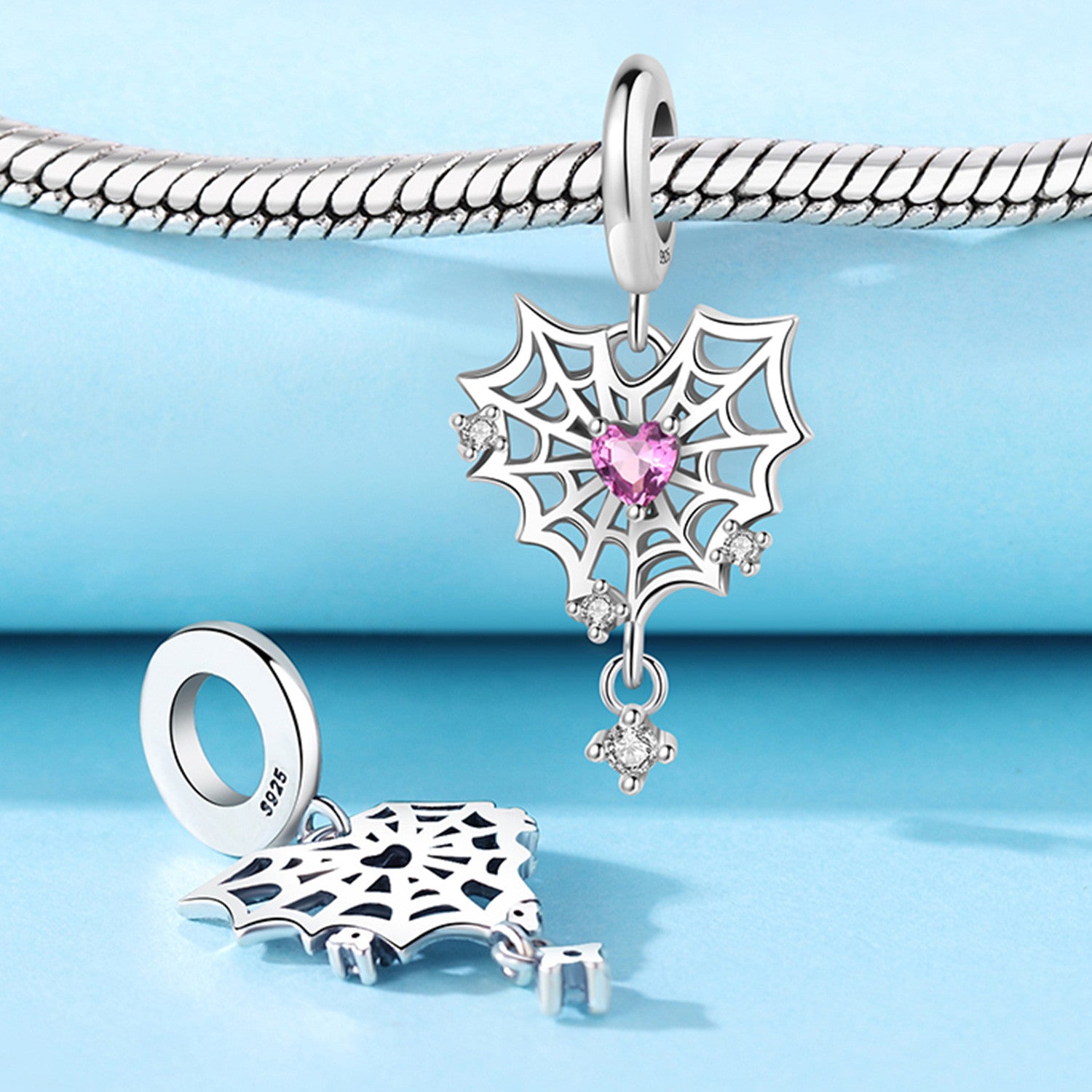 Diamond Sterling Silver Spider Web Pendant