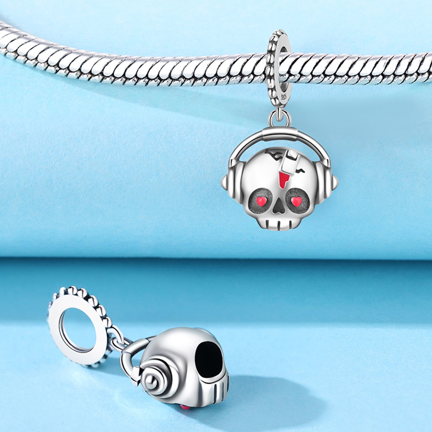 Sterling Silver Red-Eye Skull Pendant