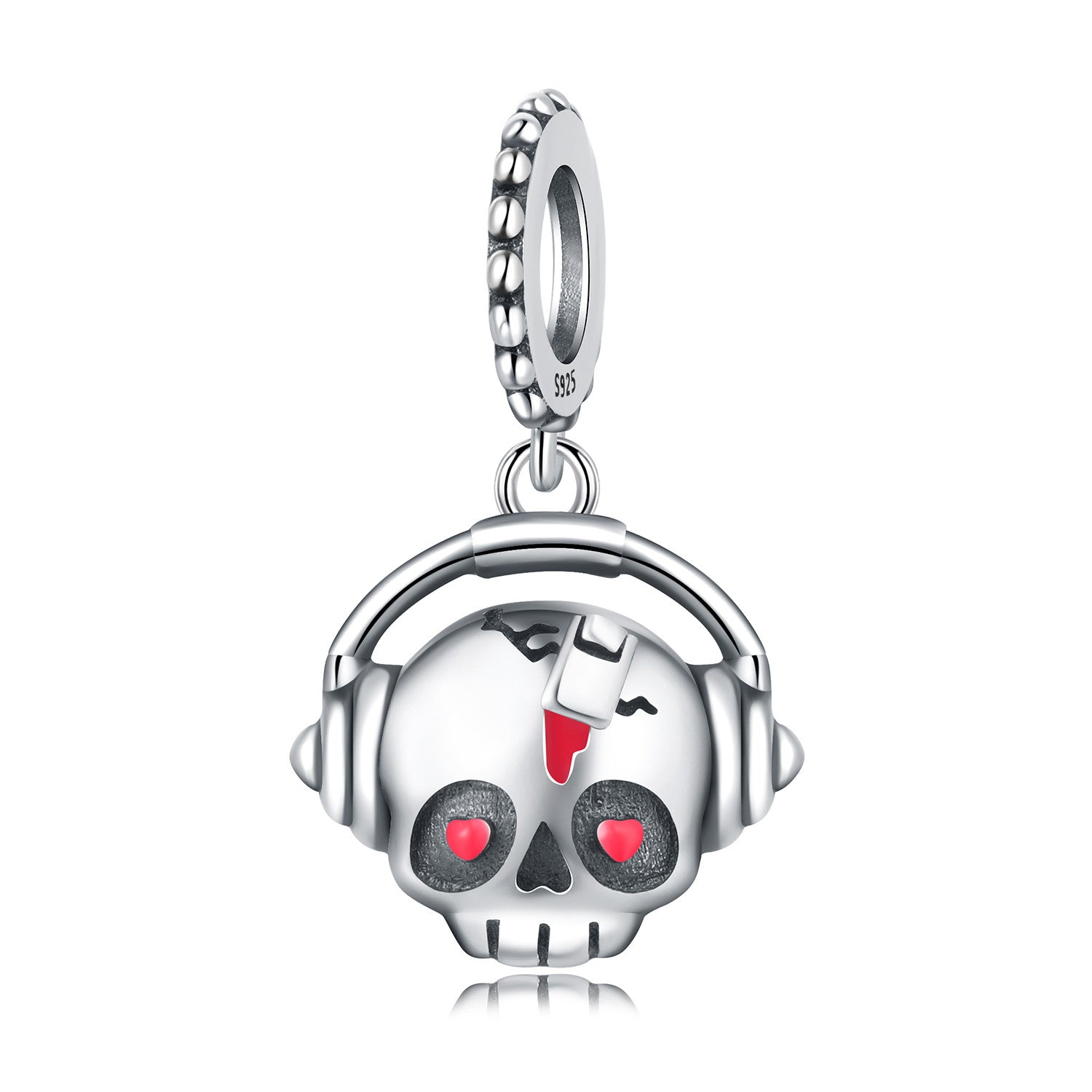 Sterling Silver Red-Eye Skull Pendant