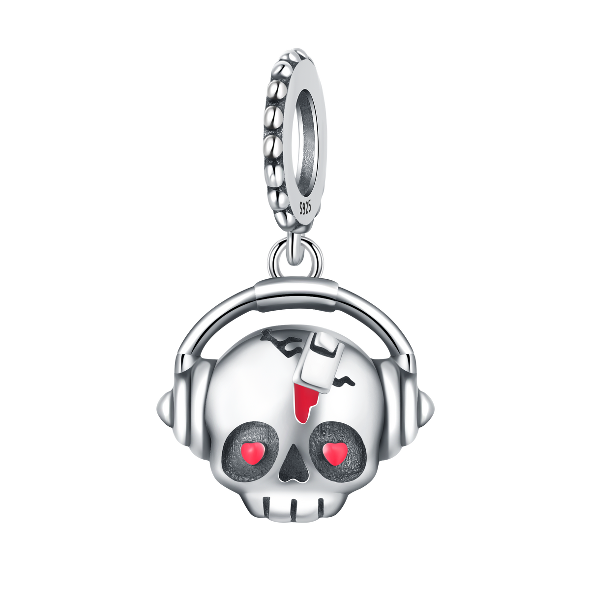 Sterling Silver Red-Eye Skull Pendant