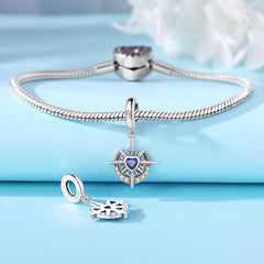 Sterling Silver Blue Heart Half-Moon Pendant