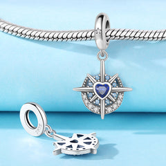 Sterling Silver Blue Heart Half-Moon Pendant
