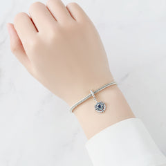 Sterling Silver Blue Heart Half-Moon Pendant