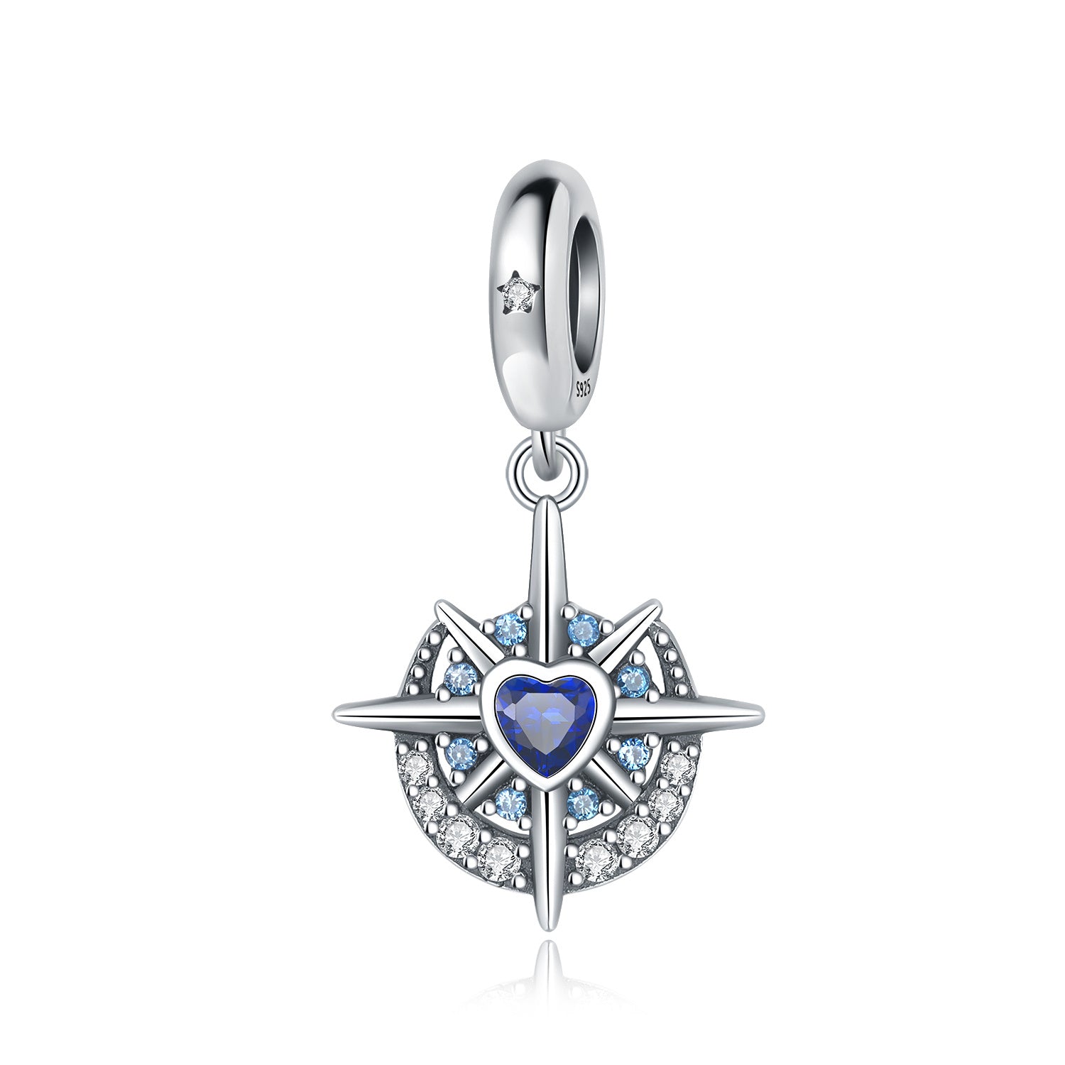 Sterling Silver Blue Heart Half-Moon Pendant