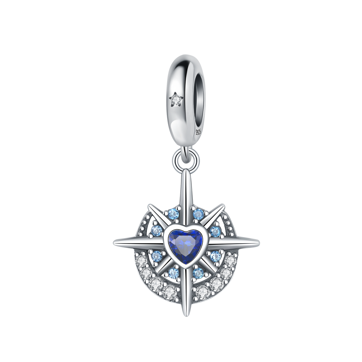 Sterling Silver Blue Heart Half-Moon Pendant