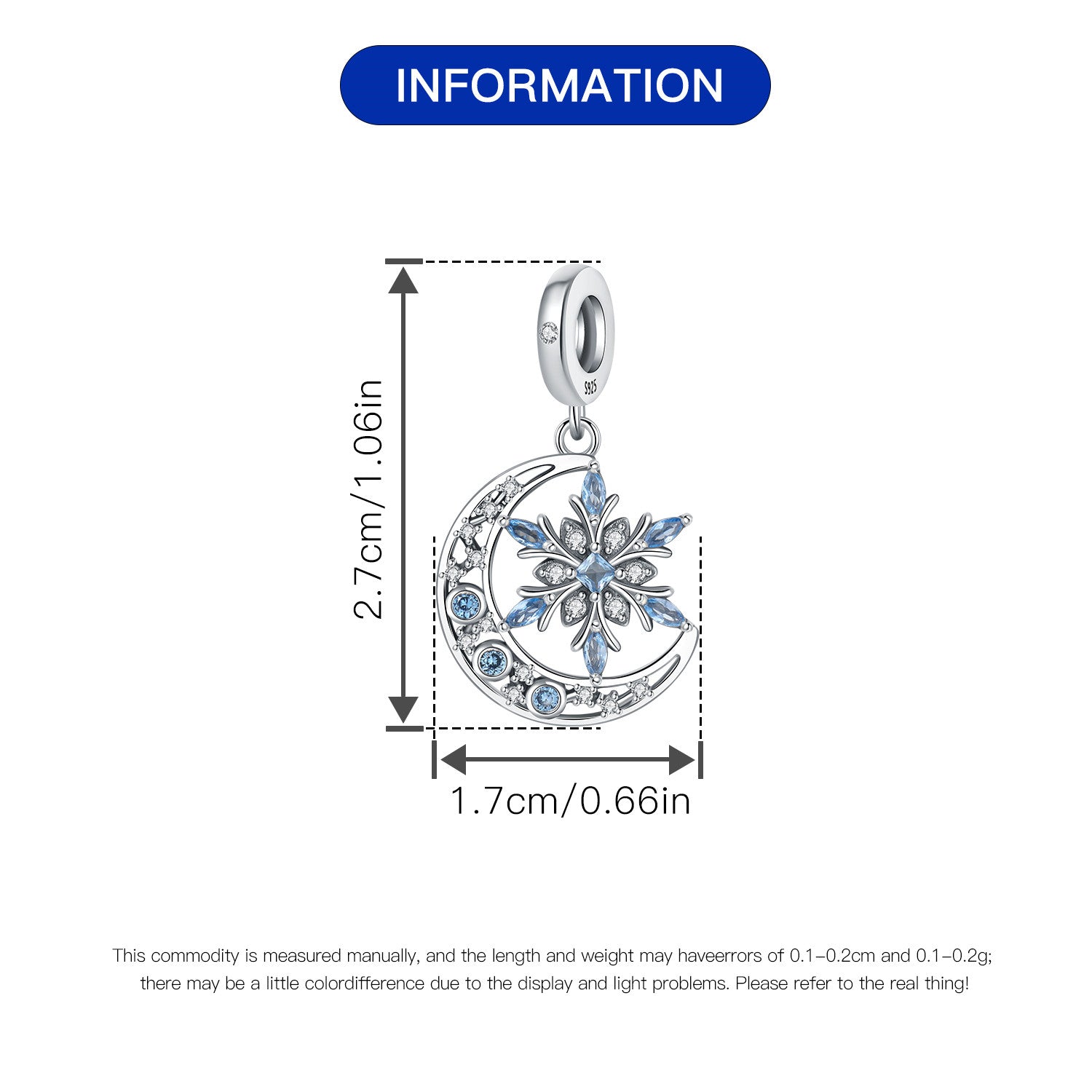 Winter's Whisper Blue Snowflake & Moon Pendant Bracelet