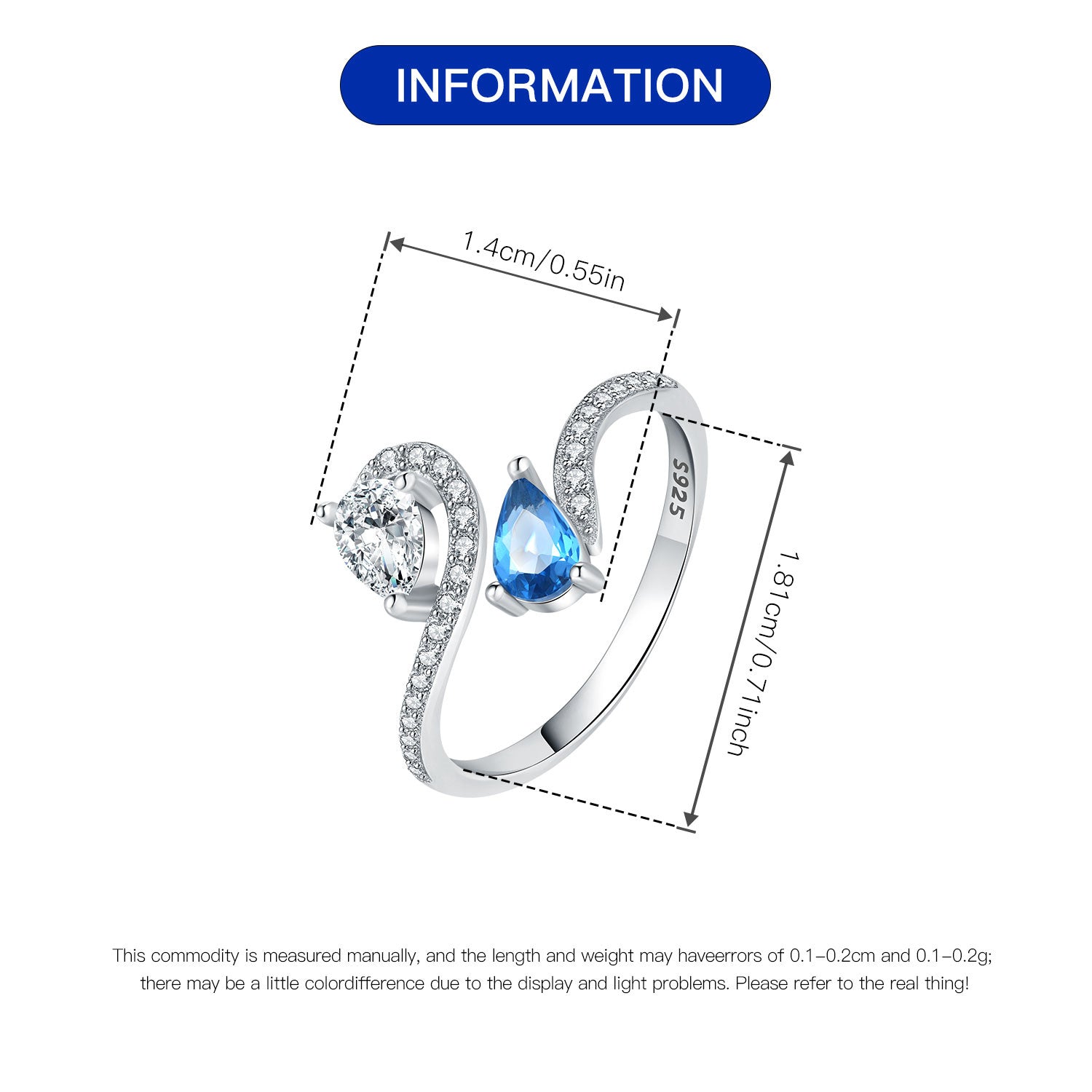 Sterling Silver Blue Sapphire Adjustable Ring