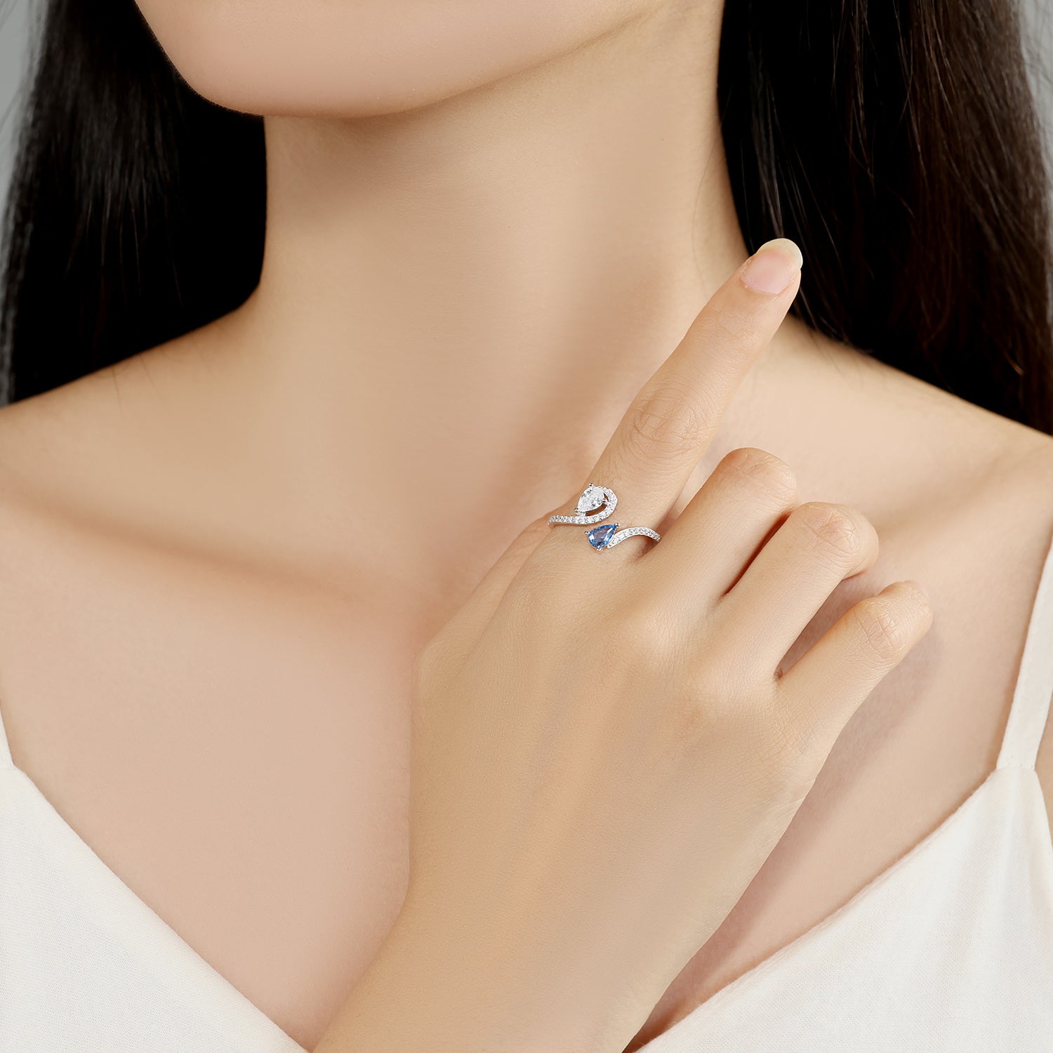 Sterling Silver Blue Sapphire Adjustable Ring