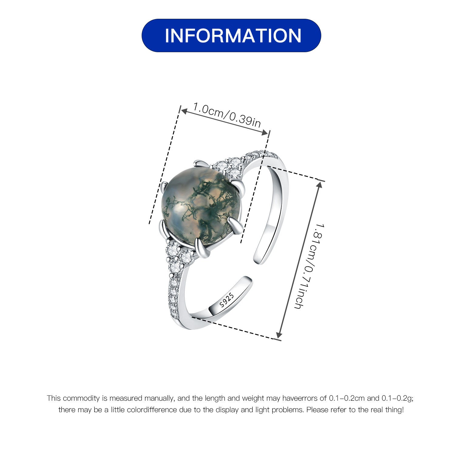 S925 Sterling Silver Green Phantom Quartz Ring