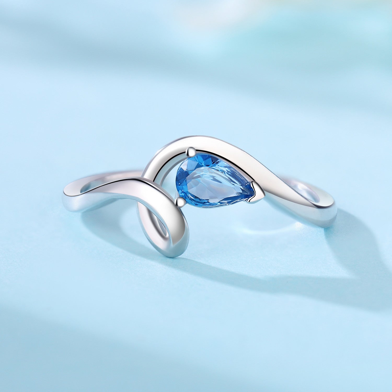 Handmade blue diamond triangle open ring