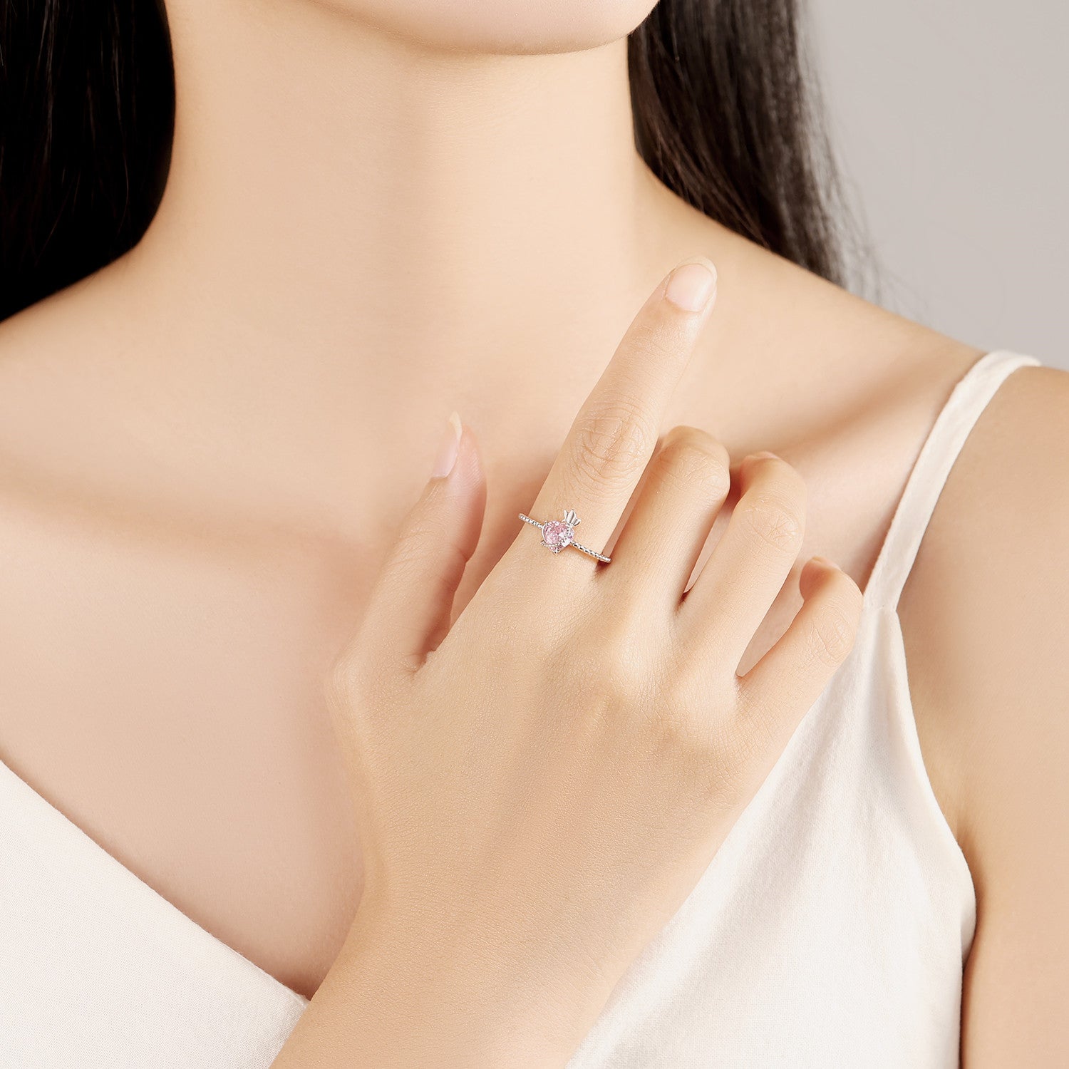 Pink Heart Cubic Zirconia Adjustable Ring