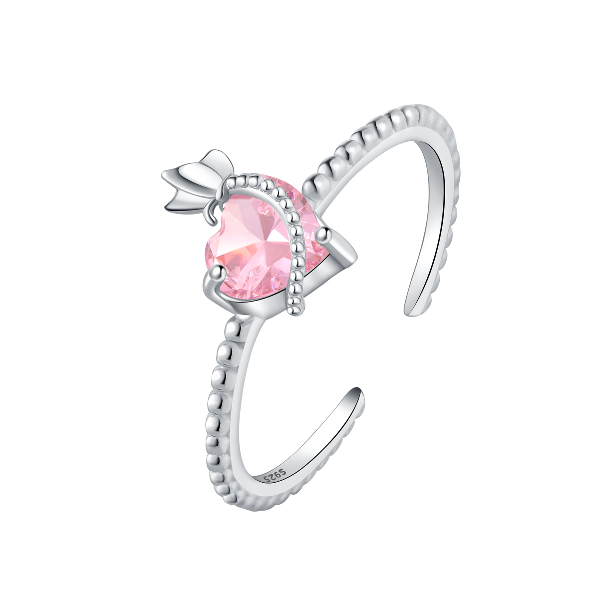 Pink Heart Cubic Zirconia Adjustable Ring