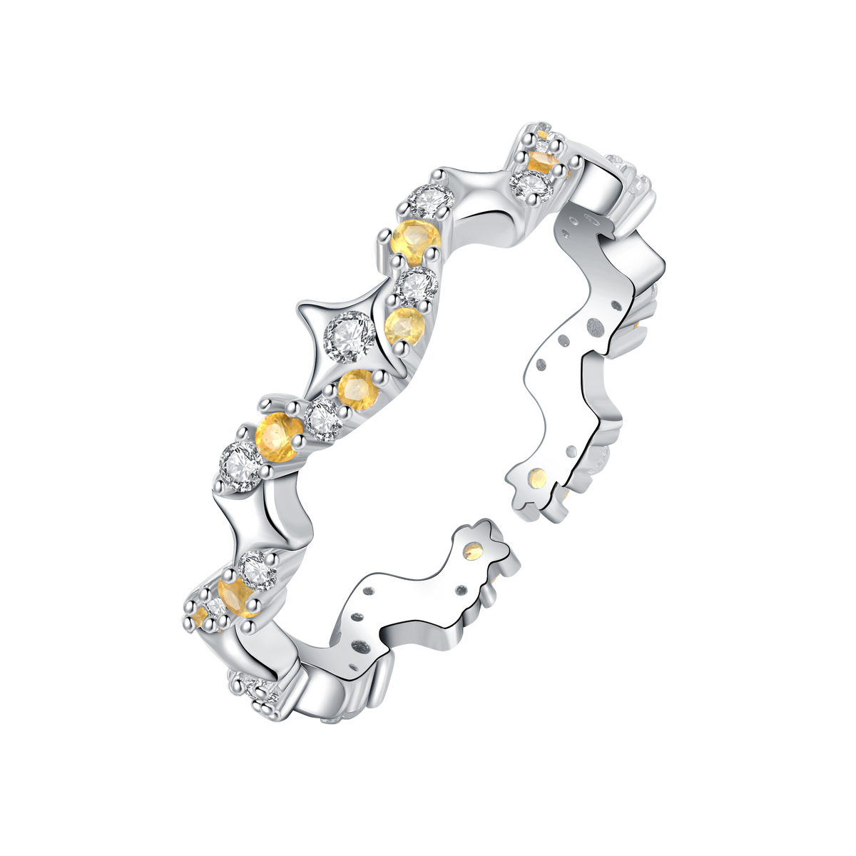 S925 Sterling Silver Yellow Diamond Adjustable Ring