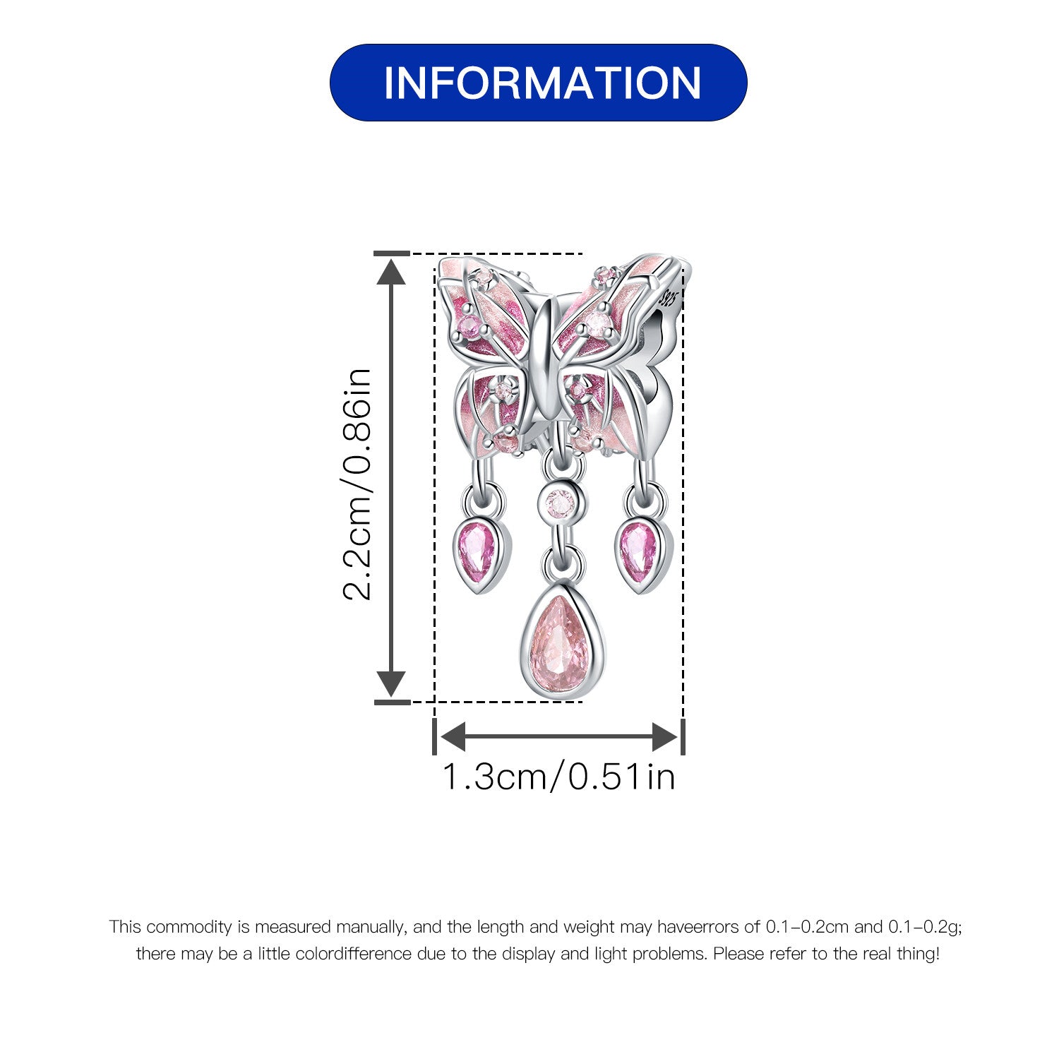 Pink Diamond Butterfly Sterling Silver Bracelet