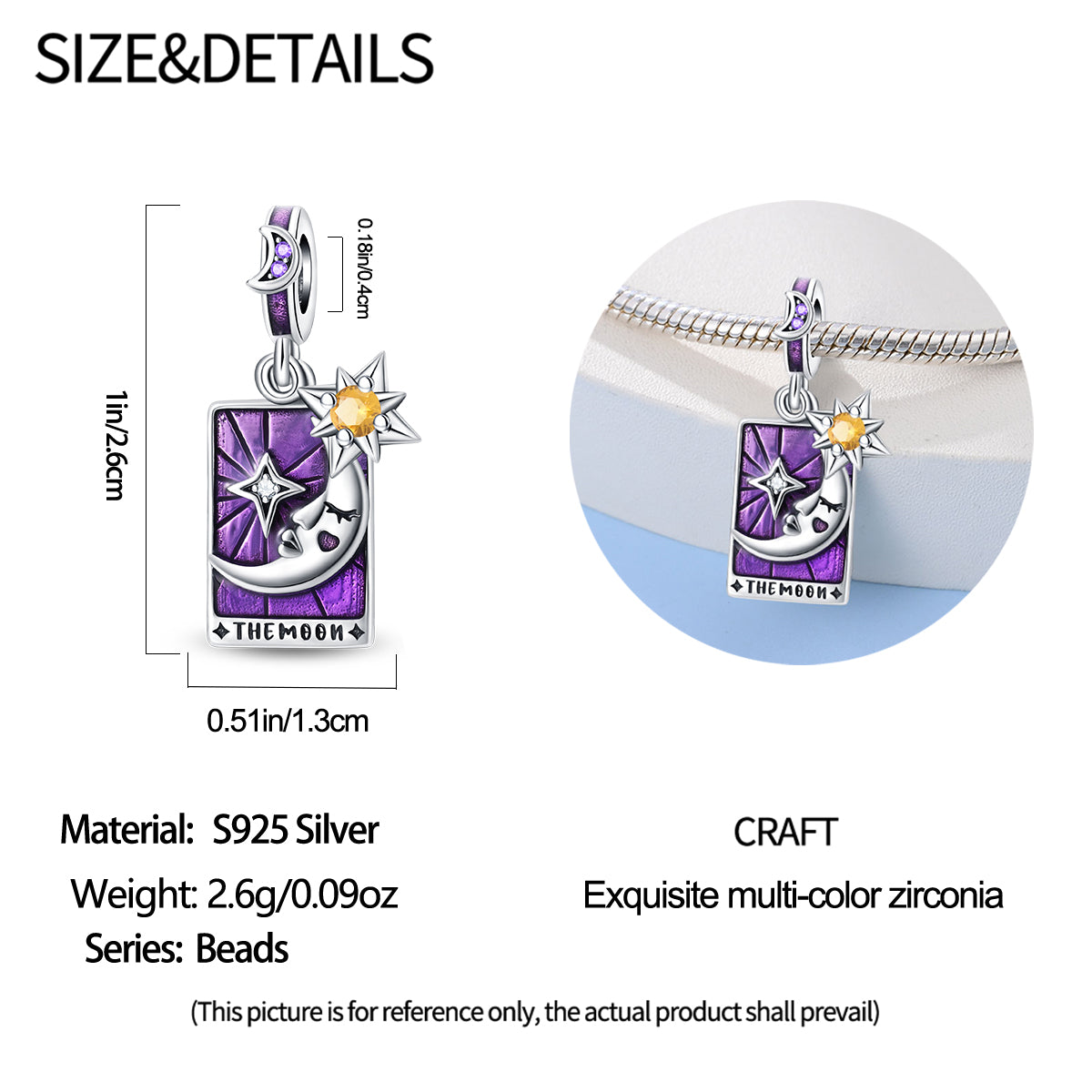 925 Sterling Silver Tarot Moon Pendant Necklace
