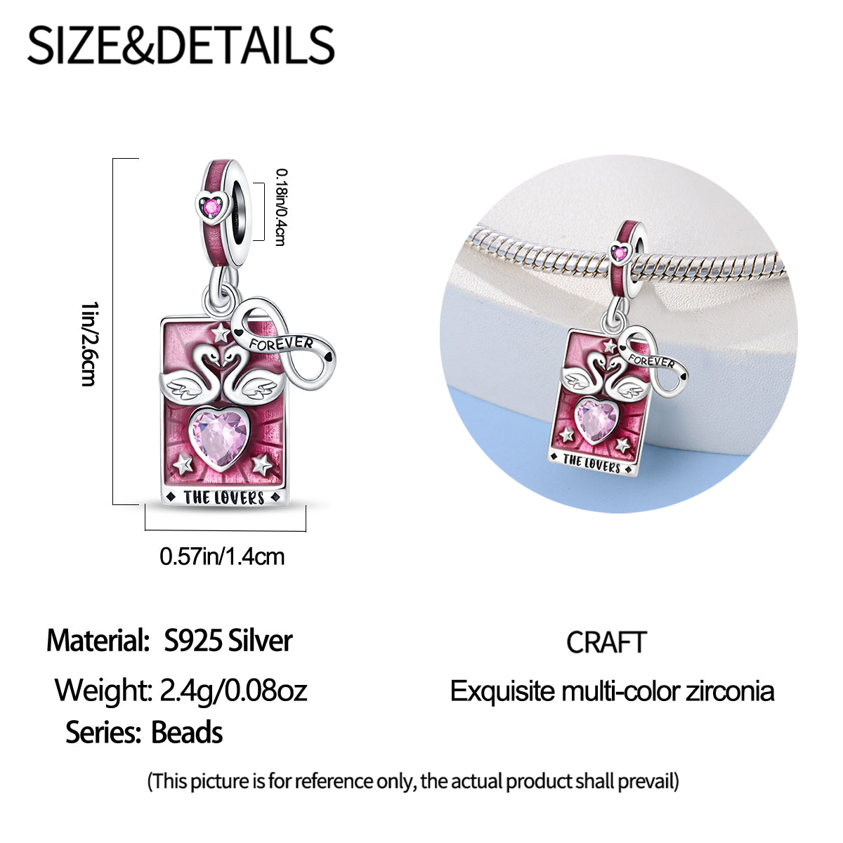 925 Sterling Silver Tarot Lovers Pendant Necklace