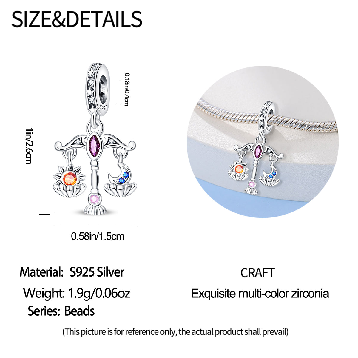 Sterling Silver Tarot Justice Pendant Necklace